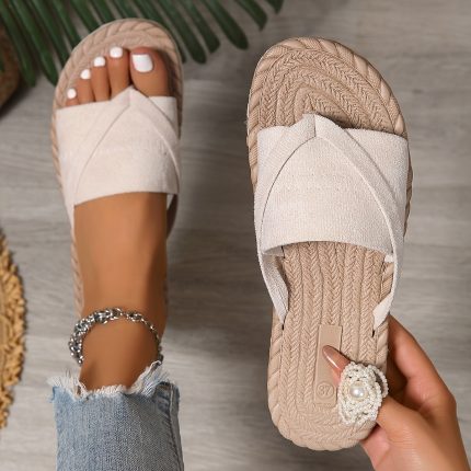 Women'S Lightweight EVA Slide Sandals - Breathable Fabric Upper & Soft Cushioned Sole, Adjustable Straps, Open-Toe Summer Beach Shoes for Casual Outings, Strappy Sandals, Casual Footwear, Minimalist Design, Flexible Sole