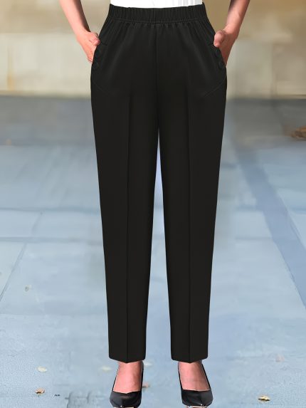 Women's Elegant Beige Pants - Formal to Casual Office Trousers with Structured Non-Stretch Fabric, Non-Transparent Everyday Business or Party Pants for Women, Professional Attire, Sophisticated Tailoring
