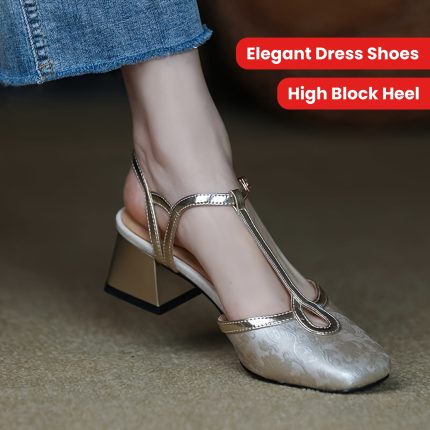 Women'S Geometric Pattern Round Toe Pumps, Polyurethane Upperu002FInneru002FSole, Rubber Outsole, High Block Heel, with Taizhou-Originated for All-Season Elegant Dress Shoes