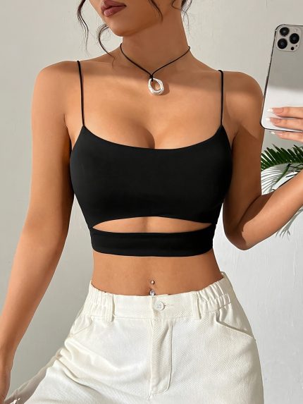 Sexy Low-Cut Crop Cami Top - Backless, Spaghetti Strap, Slim-Fit, Solid Color, Spring & Summer Essential - Women's Clothing for Warm Weather