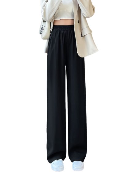 Women'S Summer Thin Wide-Leg Pants 2024 New Slim Straight Casual Trousers for Petite in Black.