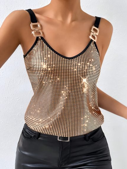 Sleeless Tank Top Elegant Sleeveless Women's Halter Neck Tank Top | Solid Color Stretchy Fabric, Machine Washable & Dry Cleanable, All-Season Versatile Wear, Casual Chic Apparel, Sophisticated Weave, Textured Fabric