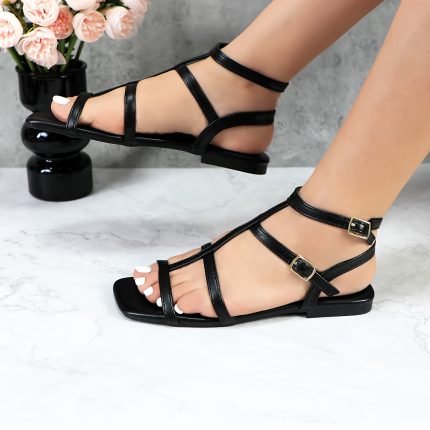 Women'S Black Solid Color Flat Sandals, Ankle Strap Flat Soft Soled Walking Shoes, Beach Shoes, Open Toe, Comfortable Rubber Outsole, Makes It Easy To Hike All Day