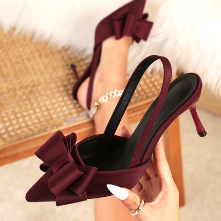 Women's Elegant Bow-Adorned Pointed-Toe Stiletto Heels - Comfortable Fabric Upper & Synthetic Cover Lining, All-Season Versatile Party & Formal Shoes with TPU Sole, Cute Heels